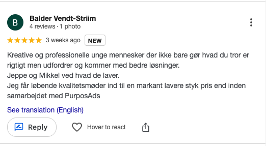 Google-anmeldelse af PurposeAds