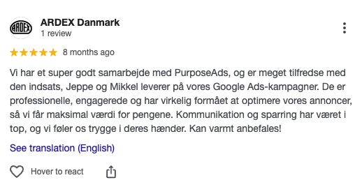 Google-anmeldelse af PurposeAds