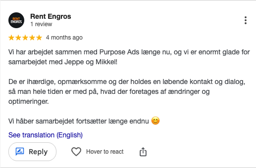 Google-anmeldelse af PurposeAds