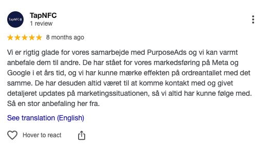 Google-anmeldelse af PurposeAds